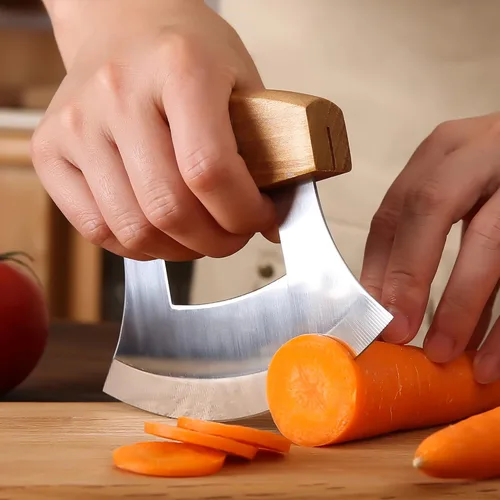 Miniatura 4 de Cuchillo Ulu Mezzaluna de Alaska de 5 pulgadas, Cortador Rebanador Picador Balancín para Verduras de Ensalada, Troceado Picado Picado Fino Cuchilla