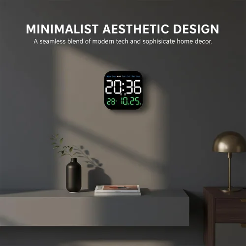 Miniatura 4 de Reloj de pared digital con pantalla grande 2026 Reloj despertador LED con control remoto, temperatura, día calendario, brillo regulable