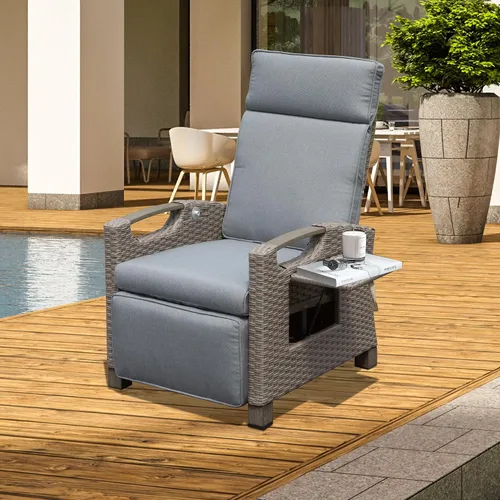 Miniatura 10 de Domi - Silla reclinable para exteriores, sillón reclinable de patio con mimbre tejido a mano, mesa abatible con respaldo de empuje, ángulo