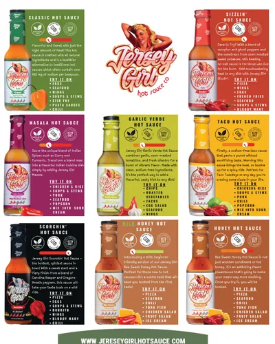 Miniatura 10 de Jersey Girl - Salsa picante de 5 onzas (paquete variado 3, picante, miel, masala india) Set de salsa picante baja en sodio