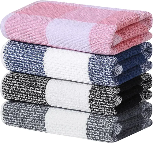 Miniatura 20 de Homaxy Paños de cocina 100% algodón, tejido gofre a cuadros, 12 x 12 pulgadas, toallas para platos súper suaves y absorbentes, de secado rápido