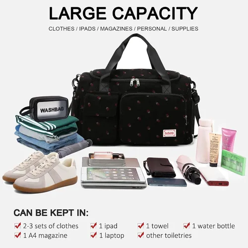 Miniatura 12 de Pequeña bolsa de gimnasio para mujer, bolsa de viaje con compartimento para zapatos