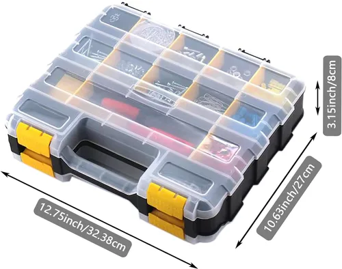 Miniatura 5 de Caja organizadora de herramientas, caja de almacenamiento de piezas pequeñas, 34 compartimentos, organizadores de hardware de doble cara con Amarillo