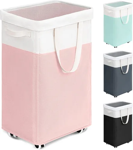 Miniatura 14 de Goodpick - Cesta de lavandería con ruedas, 75L, esenciales para dormitorio de universidad, cesta de ropa con bolsa de lavado extraíble para blanco