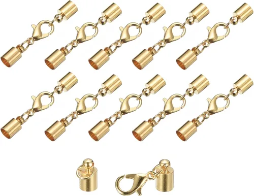 Miniatura 35 de uxcell Juego de 10 tapas de cuero de 0.315 in con cierres de pinza de langosta, terminadores de barril para hacer pulseras de cuero, tono bronce