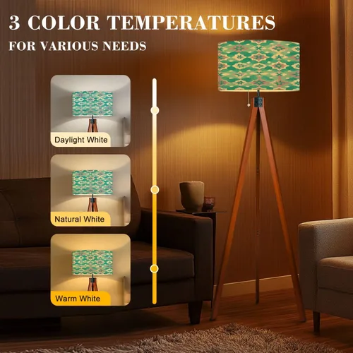 Miniatura 4 de Wood Tripod Floor Lamp 50s Mid Century Modern Seamless geometric age minimalistic decorative Mid Century Standing Lamp Linen Shade Dimmable Modern
