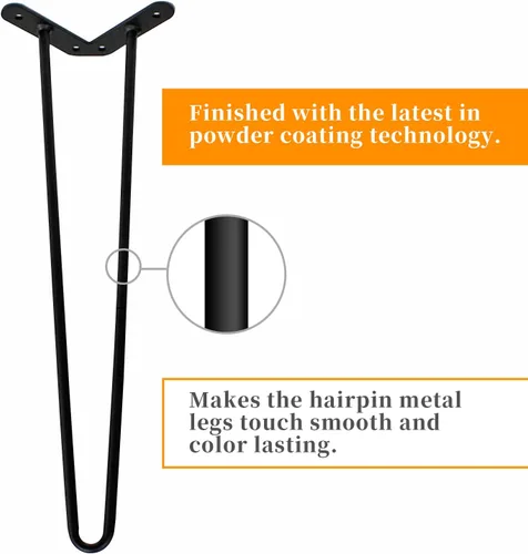 Miniatura 4 de WELLAND Juego de 4 patas de metal negro satinado de 19 pulgadas para muebles de 1/2 pulgadas de diámetro, con tornillos gratis para proyectos