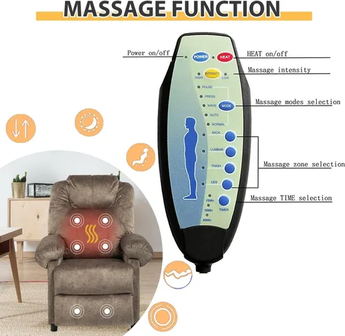 Miniatura 4 de Silla reclinable de masaje con calor, sillas reclinables de tela con relleno con calefacción, sillón reclinable pequeño para sala de estar