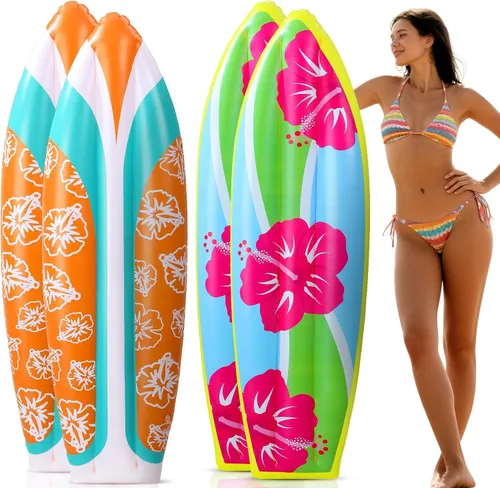 Miniatura 12 de JellyArch 4 tablas inflables de surf de 36 pulgadas divertidas inflables para piscina, decoraciones de fiesta hawaiana Luau para decoración de pared