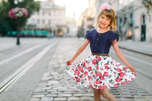 Miniatura 2 de YJ.GWL Vestido de niña de flores, vestido floral de mezclilla, vestidos de princesa para niñas, vestido blanco de primavera y verano, trajes