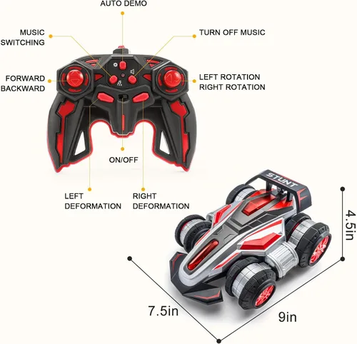 Miniatura 5 de Autos RC, auto RC de 2.4 GHz, rápido, acrobacias, 4WD, giro 360°, camiones RC con luces y música, camión de acrobacias todoterreno de alta