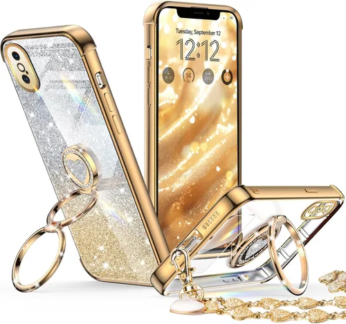 Miniatura 25 de XYZ para Funda de iPhone Xs Max con Soporte, Funda de Teléfono con Doble Soporte de Anillo, Funda de Amor-Corazón Linda de Lujo con Brillantina