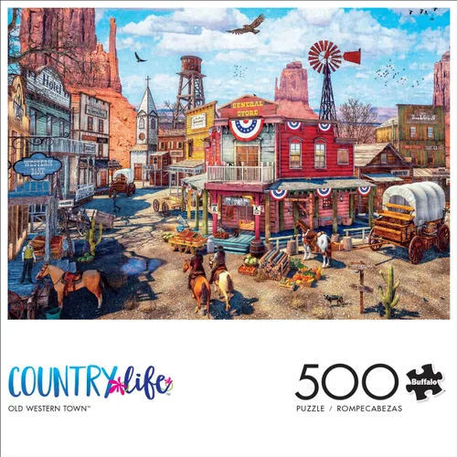 Buffalo Games Old Western Town - Dominic Davison - Rompecabezas de 500 piezas para adultos - Desafiante arte occidental vintage con diagrama