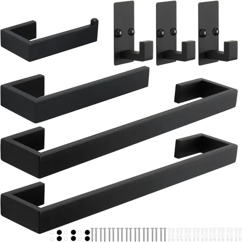 TocTen Juego de 7 piezas de accesorios de baño, juego de barra de toalla de acero inoxidable grueso, incluye 2 toalleros de baño, soporte para