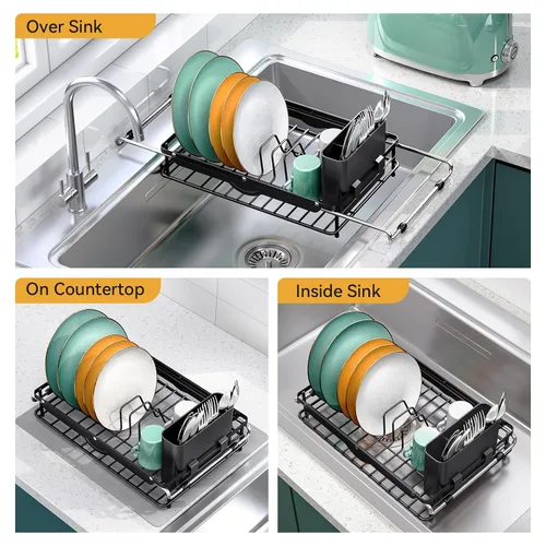 Miniatura 2 de Escurridor de platos sobre el fregadero, escurridores de platos en el fregadero, escurridor de platos expandible sobre el mostrador del fregadero