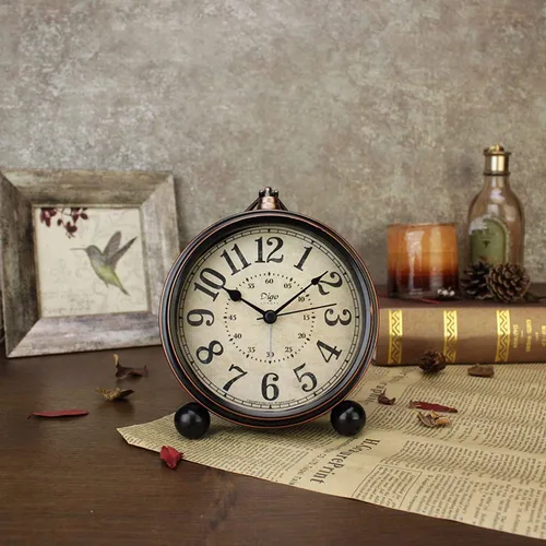 Miniatura 2 de Maxspace 14 cm Reloj de escritorio estilo europeo retro silencioso negro, sin tictac, batería operada, cara de vidrio HD, fácil de leer