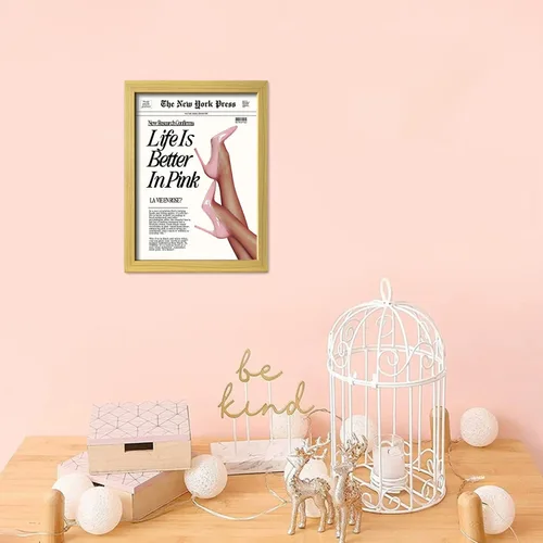 Miniatura 9 de Arte de pared enmarcado en lienzo con impresión de póster rosa bebé para estética de habitación femenina, arte de pared femenino moderno, obra