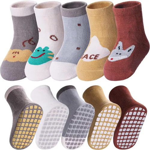 Miniatura 13 de Yebing Calcetines para bebés y niños pequeños, calcetines antideslizantes con agarres, calcetines de algodón para regalos