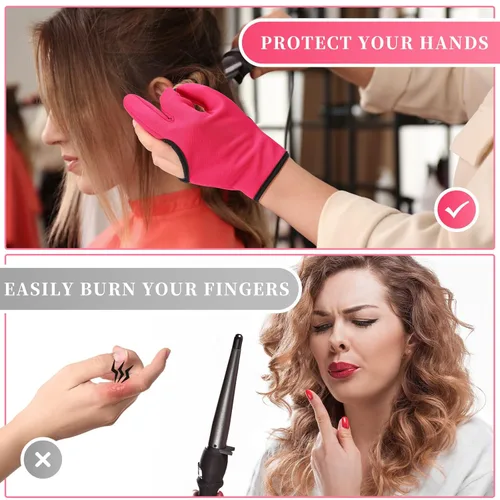 Miniatura 4 de Geyoga 2 guantes resistentes al calor para peinar el cabello, guantes de peluquero de 3 dedos, reutilizables, varita rizadora, protector térmico