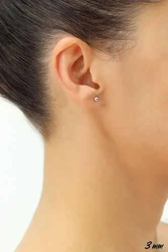 Miniatura 3 de Aretes de bola de oro blanco de 14 quilates con mariposa dorada, Oro blanco