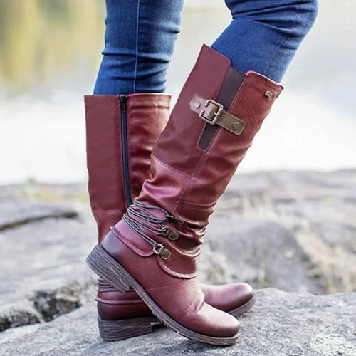 Miniatura 2 de Botas para mujer, a la moda, con punta cuadrada, estilo vaquero, con correa de media pantorrilla, botas retro para otoño 2022