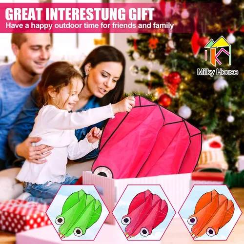 Miniatura 4 de Paquete de 3 cometas de pulpo – Cometas de playa 3D para personas y niños (azul, verde, rojo) – Fácil de volar, kit de cometa con cuerda de 39.9