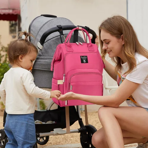 Miniatura 7 de Pomelo Best Mochila para pañales elegante impermeable multifuncional bolsa de bebé grande con cambiador y correas para cochecito, Verde beige