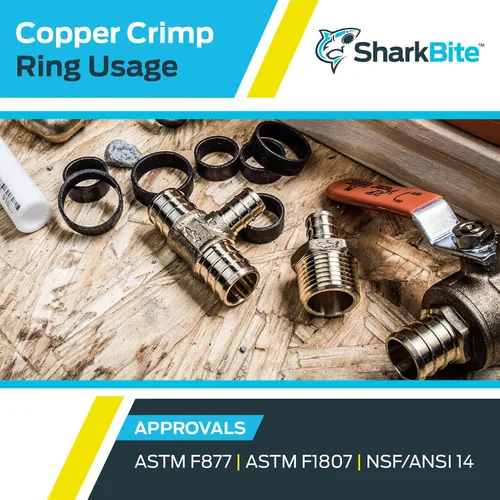 Miniatura 5 de SharkBite Anillos de crimpado de cobre de 1/2 pulgada, paquete de 25, tubo PEX, PE-RT, 23102CP25