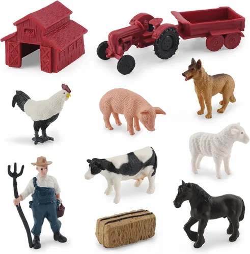 MEMOVAN Figuras realistas de granja de granero, juguetes de tractor, juego de plástico de animales de granja, figuras de granjero, decoración de