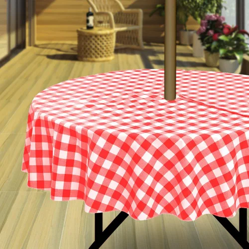 Miniatura 15 de Hipinger Vinyl Round Fitted Tablecloth with Zipper and Umbrella Hole, Outdoor Oil Waterproof Stain Resisteant PVC Table Cover 40-44 Inch, Black