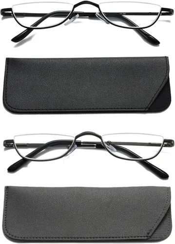 Miniatura 12 de Viseng Gafas de lectura de medio marco para mujer y hombre, lentes de media luna delgadas, lectores de metal con montura semi desmontable +1.0