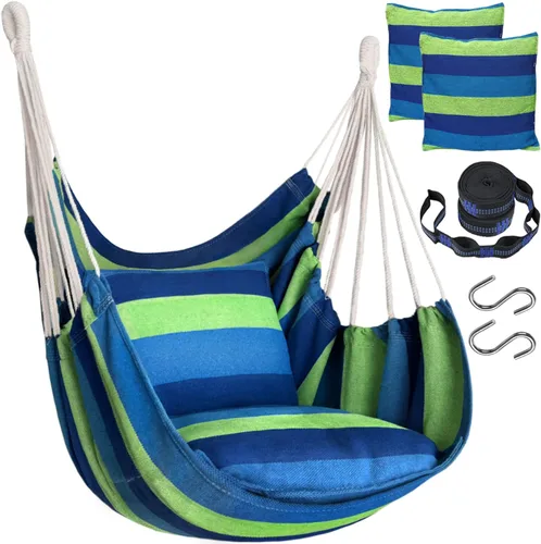 Miniatura 10 de Halalona Silla Hamaca Colgante Silla Hamaca Colgante Columpio de Cuerda 2 Cojines Incluidos - Hamaca Columpio Resistente y Duradera de Algodón Suave