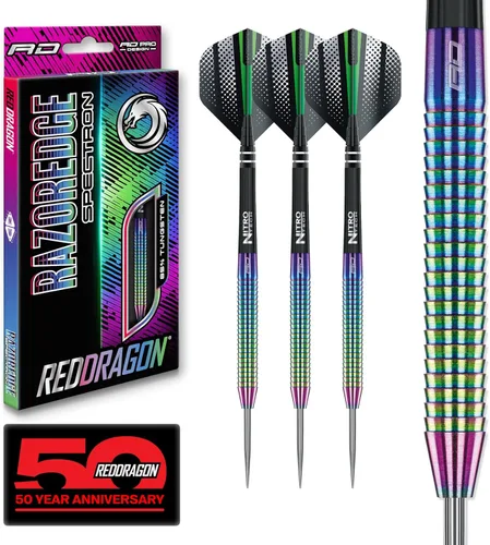 RED Dragon Razor Edge Spectron - Tungsten Professional Steel Darts Set with Flights and shafts - Available in 20g, 22g, 23g, 24g, 26g