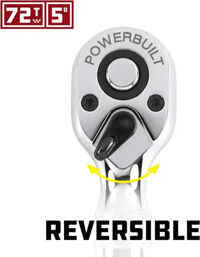 Miniatura 4 de Powerbuilt Juego de 2 piezas de trinquete corto de 1/4 pulgadas y 3/8 pulgadas, liberación rápida reversible de 72 dientes, espacios reducidos