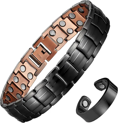 Miniatura 9 de Pulseras magnéticas de cobre para hombre de MagEnergy, pulsera de cobre 99.9% puro con imanes de doble fila, joyería ajustable con herramienta