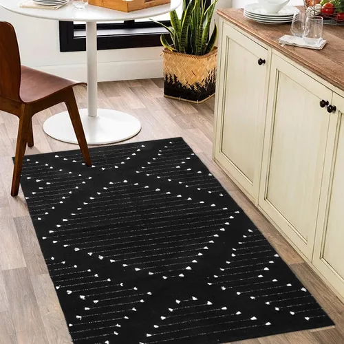 Miniatura 16 de LIVEBOX - Alfombra boho negra de 5 x 7 pies, grande y lavable para sala de estar, alfombra de algodón marroquí para dormitorio, interior y exterior