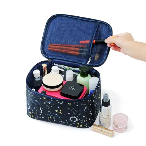 Miniatura 3 de Bolso de maquillaje HOYOFO, bolso de viaje para productos cosméticos, con bolsillo de red, almacenamiento de aseo de viaje grande e impermeable