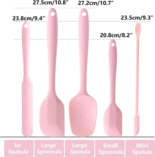 Miniatura 2 de Juego de 5 espátulas de silicona rosa, juego de espátulas de goma resistentes al calor, juego de utensilios de cocina de silicona aptos