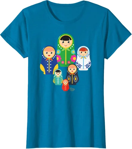 Miniatura 68 de Matryoshka Russian Nesting Dolls, Rusia - Camiseta de regalo, Azul / Patchwork, S