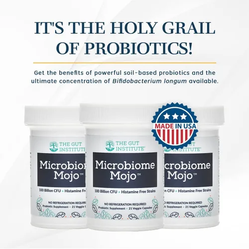 Miniatura 3 de Microbiome Mojo - Probióticos 2 en 1 de alta potencia, 100 mil millones de UFC más 500 millones de probióticos viables a base de suelo por cápsula
