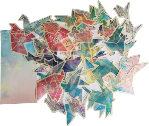 Miniatura 2 de Calcomanías de papel de fantasía Kawaii con grúas doradas, autoadhesivas, paquete de calcomanías decorativas para álbumes de recortes, diario