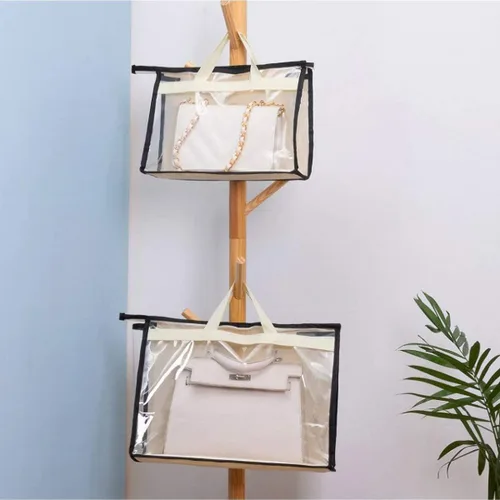 Miniatura 5 de Bolsas de Almacenamiento Transparentes para Bolsos Organizador de Armario, Bolsa de Almacenamiento Colgante con Cremallera para Bolsos, M Beige