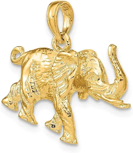 Miniatura 5 de Colgante de oro amarillo macizo de 14 k con perfil de elefante 3-D, 0.984in x 0.906in