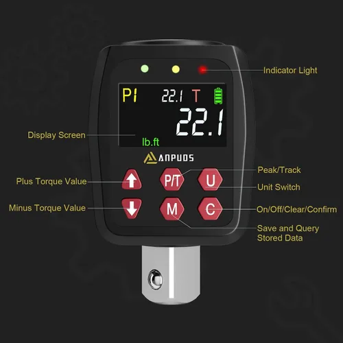 Miniatura 2 de ANPUDS Adaptador de par digital de 1/2 pulgada, 1.1-22.1 pies-lb/1.5-30 Nm, convertidor de llave dinamométrica digital con ±1% de precisión, valor
