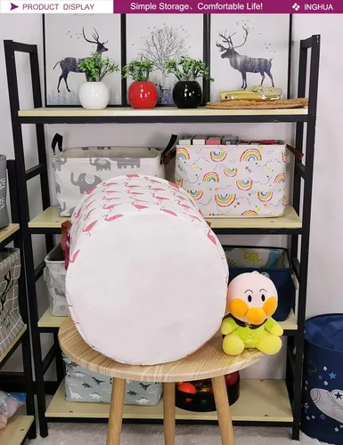 Miniatura 5 de Cesta de lavandería grande de tela de lona ligera, cesta de almacenamiento/organizador de juguetes/ropa sucia, plegable, impermeable, para Flamencos
