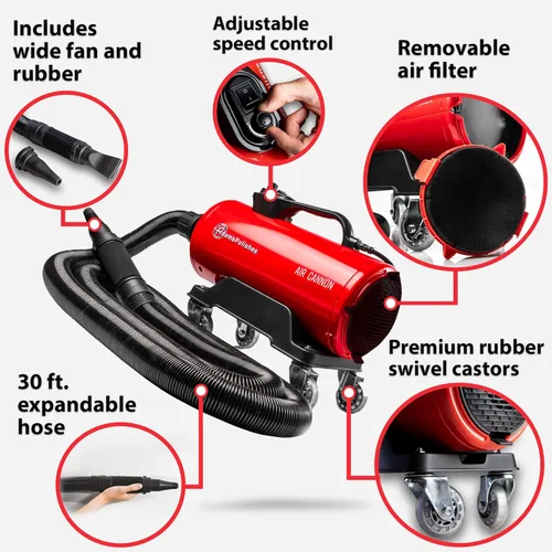 Miniatura 2 de Adam's Polishes Air Cannon Secador Soplador para Automóvil - Potente Detallado Secadores Filtrados, Sopladores y Cuchillas Más Seguros que Toalla