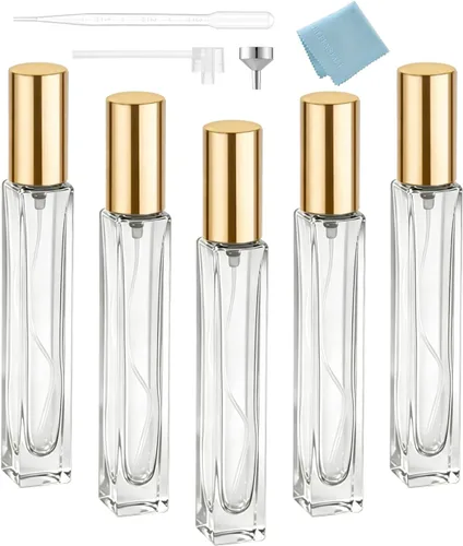 Miniatura 6 de Paquete de 25 botellas de perfume de viaje con atomizador a granel de 0.3 fl oz, botella vacía hidratante (ámbar)