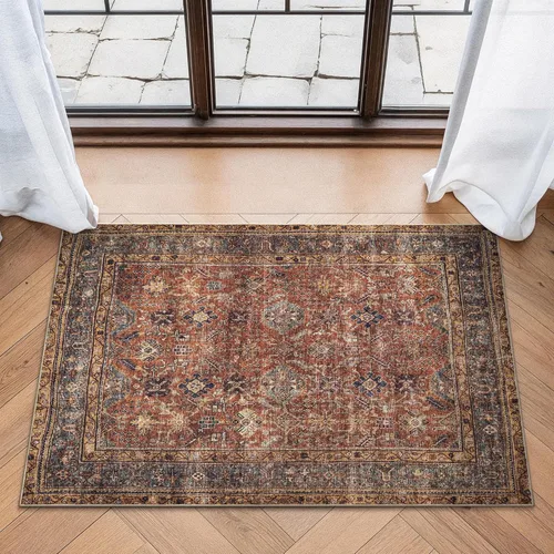 Miniatura 72 de Bloom Rugs - Alfombra lavable, antideslizante, de 1,83 x 2,74 m, color beige/blanco claro con borde tradicional, para sala de estar, dormitorio