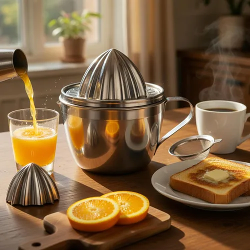 Miniatura 2 de Homestia Exprimidor manual de cítricos de acero inoxidable – Exprimidor de toronja de naranja limón con 2 conos desmontables, cuenco de 14 onzas