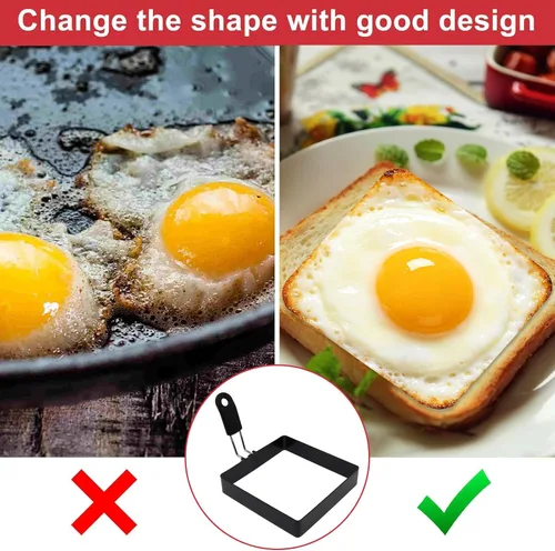 Miniatura 3 de 4 Pack Egg Rings for Frying Eggs with Foldable Handle, Stainless Steel Square & Round Egg Shaper, Eggs Mcmuffin Ring Mold for Camping Pancake
